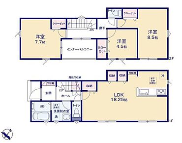 ●家族とのつながりを意識した見通しのいいリビングは会話が弾んでみんなを笑顔にします！
●1階は家族が集まる団欒スペース、2階はそれぞれ自分時間を過ごせるスペース♪ 