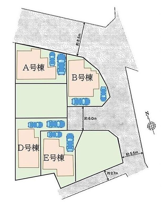 【全体区画図】閑静な住宅地☆カースペースは2台分ご用意。空いたスペースは駐輪場としてもお使いいただけます◎