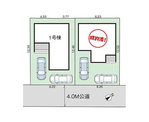 【全体区画図】閑静な住宅地☆カースペースは2台分ご用意。空いたスペースは駐輪場としてもお使いいただけます◎