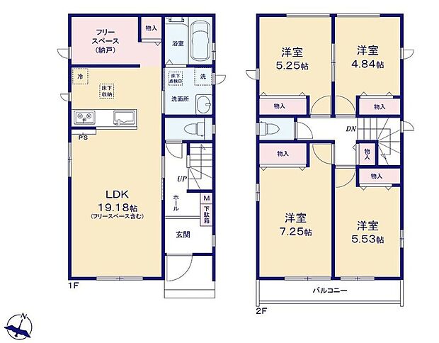 【4LDK】●家族とのつながりを意識した見通しのいいリビング！●効率的でストレスのない家事動線。水回りが集中しており、移動がスムーズです♪●何かと便利なフリースペースあり♪