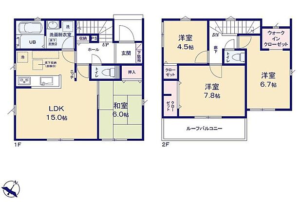 【4LDK】●効率的でストレスのない家事動線。水回りが集中しており、移動がスムーズです♪●あると落ち着く『和室』付♪家事の休憩スペースやお子様のお昼寝スペースとしても活躍します♪