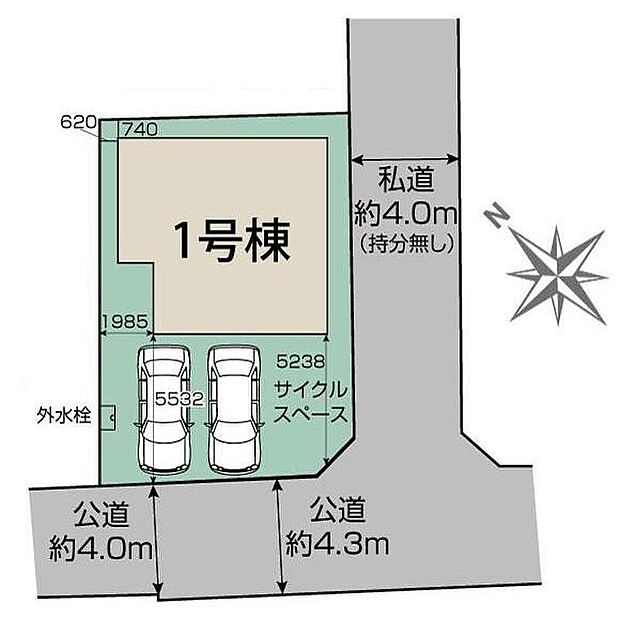 【全体区画図】閑静な住宅地☆カースペースは2台分ご用意。空いたスペースは駐輪場としてもお使いいただけます◎