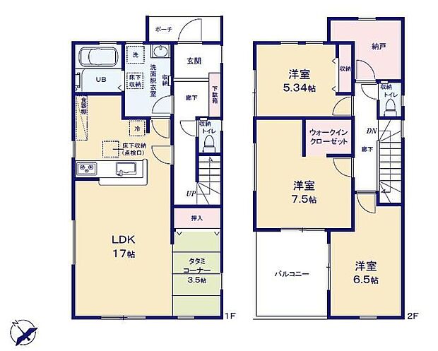 【3LDK】●効率的でストレスのない家事動線。水回りが集中しており、移動がスムーズです♪●タタミコーナーは客間にも、お昼寝スペースや書斎など多目的にお使い頂けますので大変便利