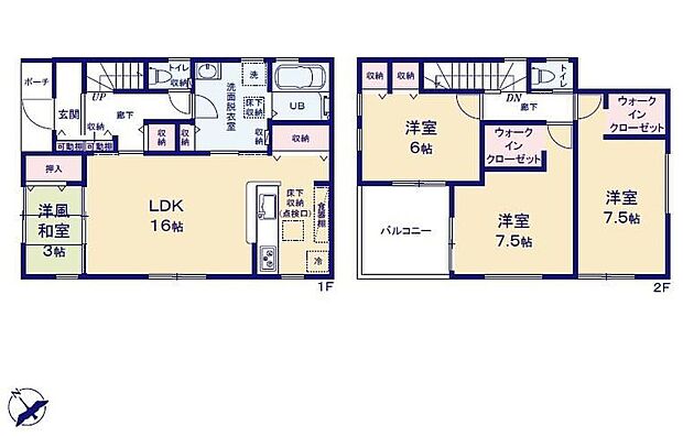 【4LDK】●あると落ち着く『和室』付♪家事の休憩スペースやお子様のお昼寝スペースとしても活躍します●効率的でストレスのない家事動線。水回りが集中しており、移動がスムーズです♪