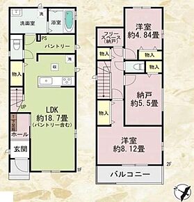 ●常備食のストックや家電の収納に役立つパントリー付
●リビング階段ですので自然と家族の集まる憩いの空間になります
●効率的でストレスのない家事動線。水回りが集中しており、移動がスムーズです♪ 