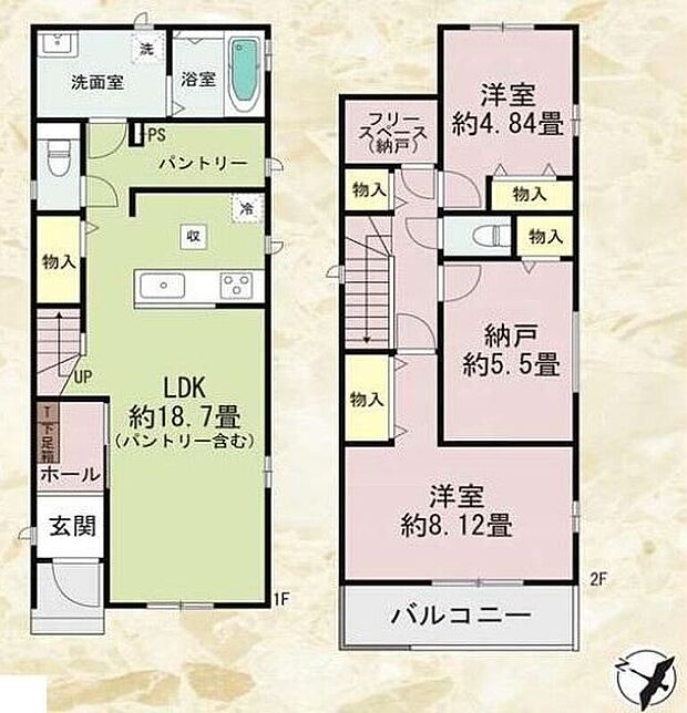 【2LDK+S】●常備食のストックや家電の収納に役立つパントリー付
●リビング階段ですので自然と家族の集まる憩いの空間になります
●効率的でストレスのない家事動線。水回りが集中しており、移動がスムーズです♪