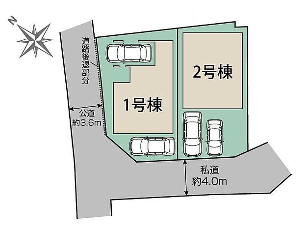 【全体区画図】閑静な住宅地☆カースペースは2台分ご用意。空いたスペースは駐輪場としてもお使いいただけます◎
