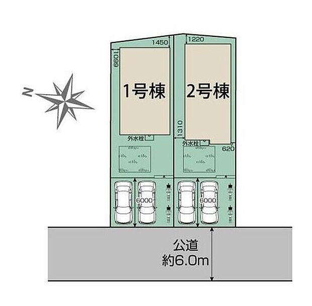 【全体区画図】閑静な住宅地☆カースペースは2台分ご用意。空いたスペースは駐輪場としてもお使いいただけます◎