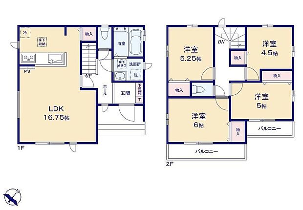 【4LDK】●家族とのつながりを意識した見通しのいいリビングは会話が弾んでみんなを笑顔にします！
●1階は家族が集まる団欒スペース、2階はそれぞれ自分時間を過ごせるスペース♪
●南東向きで陽当たり良好♪