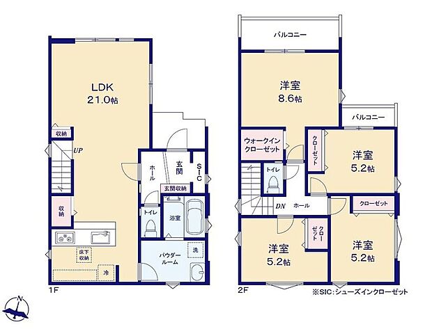 【4LDK】●効率的でストレスのない家事動線。水回りが集中しており、移動がスムーズです♪●リビング階段ですので自然と家族の集まる憩いの空間●主寝室にはウォークインクローゼットを完備!