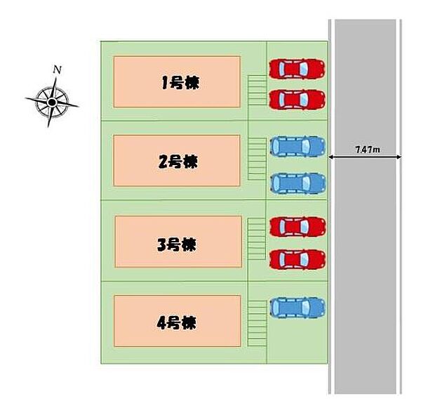 前面の道路幅は７ｍを超える広さでゆとりがございますので、お車の駐車もスムーズです♪