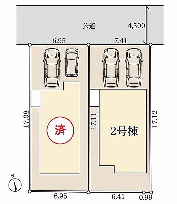 限定２棟　新築分譲住宅です！
北東 ４．５m 公道に面します。
閑静な住宅街、ゆったりお過ごしいただけます♪