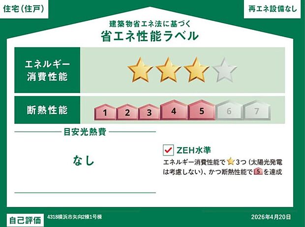 ZEH水準を満たした、省エネ性能に優れた物件です。光熱費を抑えて暮らすことができるだけでなく、「熱の入りにくさ・逃げにくさ」という観点でも影響を受けにくい建物のため、長く快適にお過ごしいただけます♪