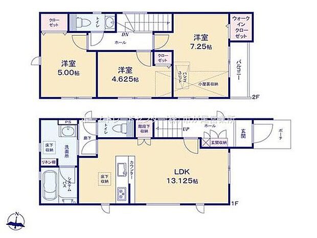 【3LDK】LDKは１３．１２５帖、人気の対面式キッチン採用☆
水回りを集約させた、効率的な家事動線！
全居室南向き＆収納完備しております♪
ウォークインクローゼットや小屋裏収納もございます♪
