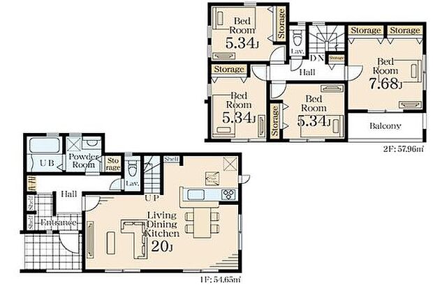 【4LDK】玄関近くに洗面所、帰宅後すぐに手が洗えます♪
LDKは広々２０帖、人気の対面式キッチン＆リビングイン階段！
全居室に収納完備しております！