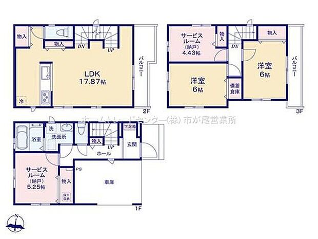 【2LDK+2S】ビルトインガレージ☆
玄関近くに洗面所、帰宅後すぐに手が洗えます♪
LDKはゆとりの１７．８７帖、人気の対面式キッチン採用！
全居室２面採光＆収納完備しております♪
２・３階にワイドバルコニー設置☆