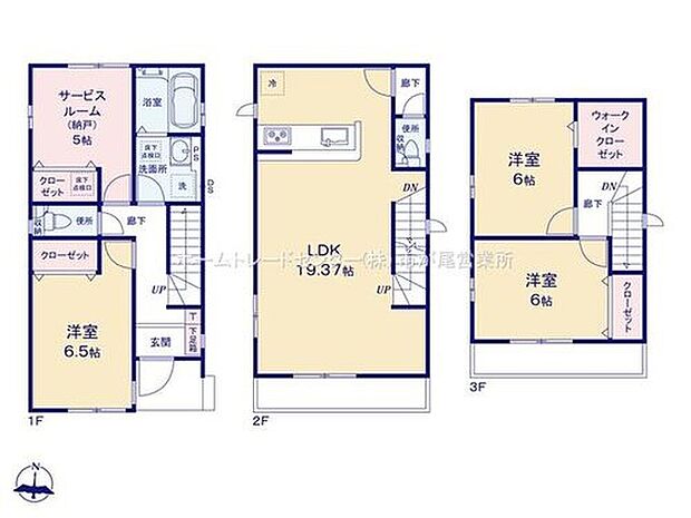 【3LDK+S】玄関近くに洗面所、帰宅後すぐに手が洗えます♪
LDKは広々１９．３７帖、人気の対面式キッチン採用☆
全居室２面採光＆収納完備！ウォークインクローゼットございます♪
２・３階にバルコニー設置！