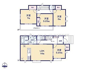 LDKはゆとりの１６帖、人気の対面式キッチン採用！水回りを集約、効率的な家事動線♪全居室南向き＆収納完備！２部屋より出入り可能、ワイドバルコニー☆ 