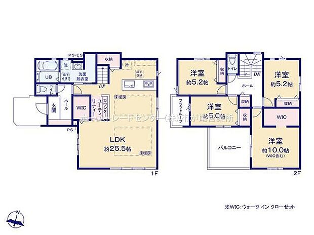 【4LDK】LDKは広々25.5帖、人気の対面式キッチン&リビングイン階段☆
水回りを集約、効率的な家事動線!
全居室2面採光&収納完備!
ウォークインクローゼット2か所♪
2部屋より出入り可能、ワイドバルコニー!