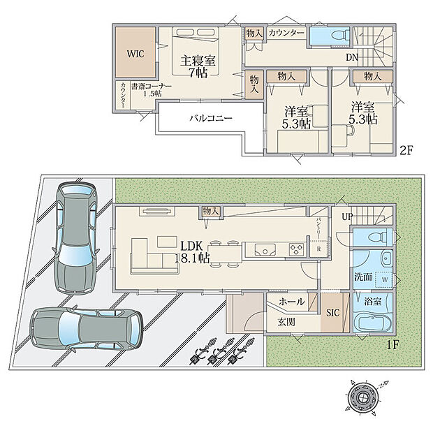 【建物プラン例(5区画)】土地面積130.5m2、建物面積103.912