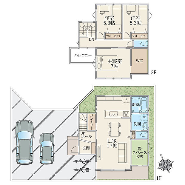 【建物プラン例（３号地）】建物面積95.64m2