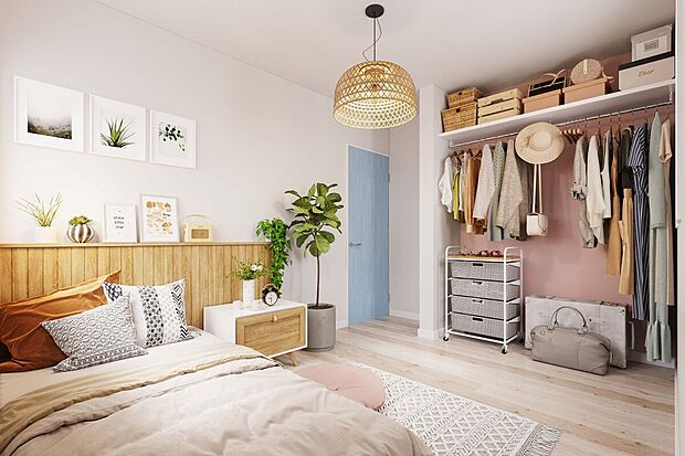 洋室（イメージ画像）居室にオープン収納を設け収納も魅せるインテリアのひとつに。こだわりの自分の部屋に仕上げられます。※イメージの為実際と異なる場合があります。号棟により異なります。