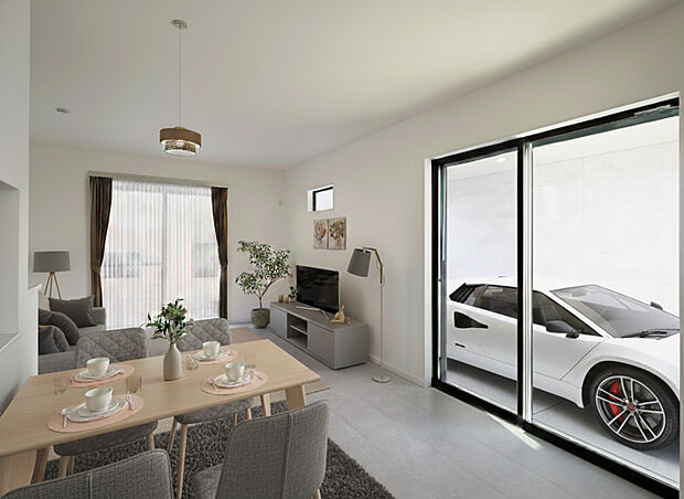 【LDK(15号棟)】リビングを通ってから2階に上がる設計で家族のコミュニケーションも自然と増えます。※家具等はCG合成のためイメージです