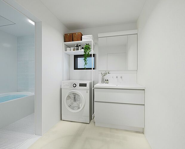 【洗面化粧台(イメージ画像)】三面鏡の洗面化粧台で収納も抜群。※イメージの為実際と異なる場合があります。