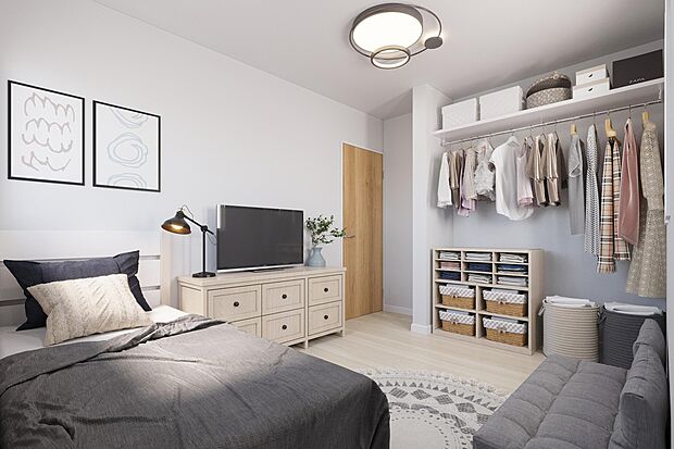 【洋室収納(イメージ画像)】居室にオープン収納を設け収納も魅せるインテリアのひとつに。こだわりの自分の部屋に仕上げられます。※イメージの為実際と異なる場合があります。