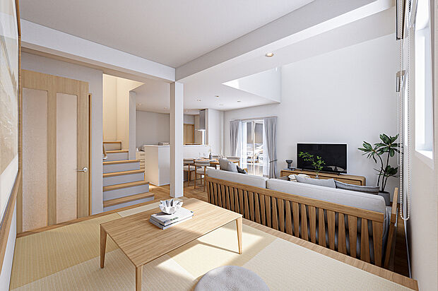 【【イメージパース】】タタミコーナーはリラックスできる空間や和の温かみを感じられ、子供の遊び場やお茶の時間にも最適です。