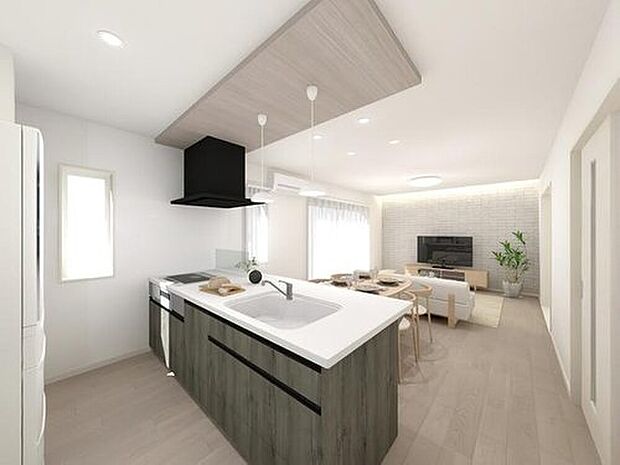 【No.13 キッチン(完成イメージ）】食洗機付きキッチンで後片付けもラクラク。セカンド冷凍庫も備え付けなので、食品をたくさんストックできます。