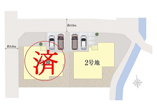  ＼早くも最終1棟です／78坪以上の広々とした敷地面積だから叶う、開放的な平屋建。駐車スペースを2台分確保しました。角地ならではの陽当りの良さと風通しの良さを、現地でぜひご体感ください。