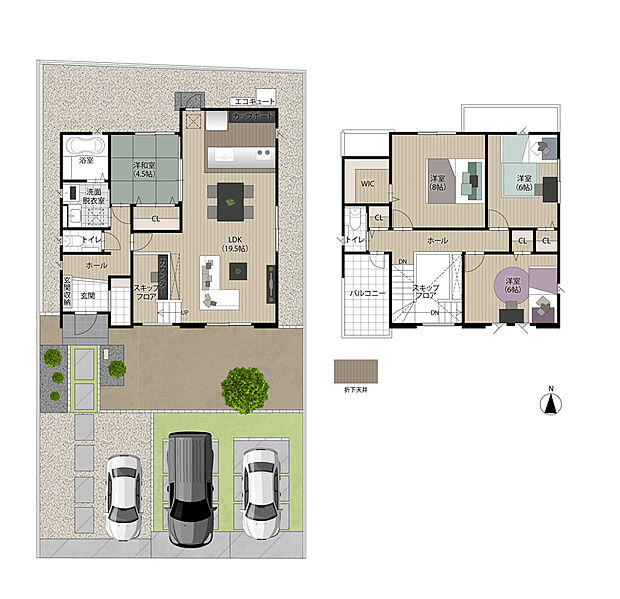 【4LDK】立体的でおしゃれな印象を与えるスキップフロアは、ライブラリーや勉強コーナー、収納など、様々なスペースとして活用できます。