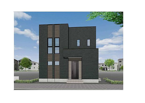 【1号地外観】【1号地】 都会的なボックス型のおしゃれな外観デザインです。角地なので、開放的な空間を堪能いただけます！陽当りや風通しがたっぷり降り注ぐ、明るいマイホームが誕生します！