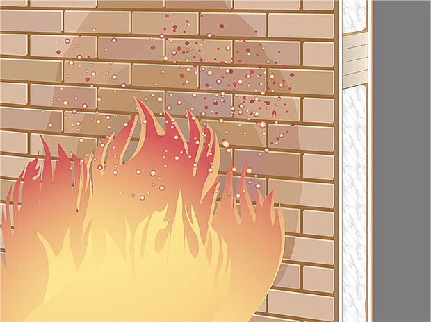 【省令準耐火構造】≪省令準耐火構造仕様の家のポイント≫
(1)【外部からの延焼防止】
隣家などから火をもらわない！
(2)【各室防火】
火災が発生しても一定時間部屋から火を出さない！
(3)【他室への延焼遅延】
部屋から火が出ても延焼を遅らせる！
(4)【火災保険料が割引】
一般の木造物件よりも、火災保険料率が低くなります！

火に強い不燃材料に認定された外壁材を採用。万一、隣の家で火災が発生した際でも、もらい火や火の粉の影響を受けにくくします。