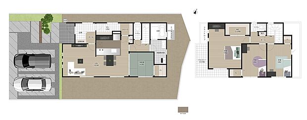 【4LDK】【3号地/2way玄関のある家】
玄関から2方向への導線を確保しLDKへとつながる回遊導線を採用♪玄関まわりをスッキリと快適に保ちながら、お客様用と家族用に分けることが可能な2way玄関が魅力的。