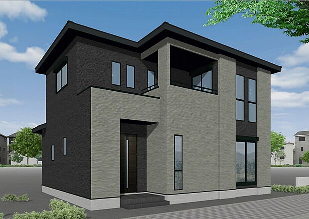 【5号地】(5号棟)完成予想図
ダークカラーを基調にしたシックでお洒落な外観デザインです。全体を通して、隣棟間隔が取れるようにプランニングしているので、風通しと日当たりを確保できます。