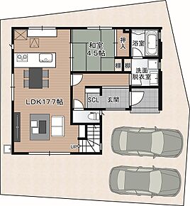 【2号地：和室のある家】
リビングインスタイルの住まい。キッチンは回遊できるペニンシュラタイプを採用。1階の和室は客間としてもお使いいただける趣のあるくつろぎ空間です♪ 
