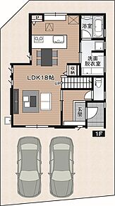 【4号地：1F】
お出かけの際の身支度をスムーズに行える広々とした洗面脱衣室♪ウォークスルータイプの大容量のWICや生活動線上の随所に収納スペースを設けたこだわりの住まいです。 