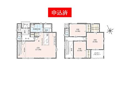 【申込済】4LDK【LDK18帖、全室洋室、吹き抜け、WIC、インナーバルコニー、カップボード、シューズクローク、リビング階段、駐車2台可】 