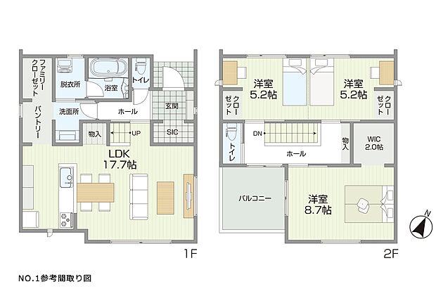 【NO.1：参考間取り図】建築士が長年の経験を活かし、17区画それぞれに最適な間取りをプランニング。一部プランはご希望に合わせて変更も可能。
※ご変更いただける部分には限りがございます。