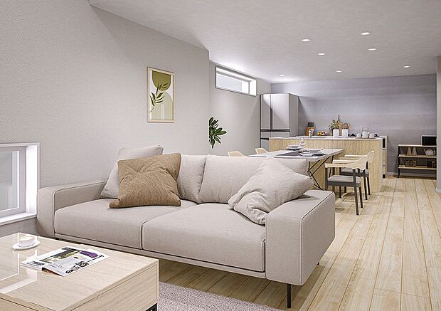 【リビング 完成予想図(イメージパース)】※照明器具や植栽、家具、カーテン等は、含まれておりません。