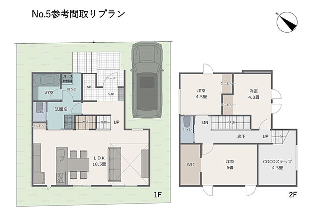 【No.5 参考プラン】総額:6930万円(税込・外構費含む)|建物面積96.05m2 水道加入金・ガス配管工事費別途。 ※建物面積は参考プランの一例です。プランにより建物面積が異なる場合があります。