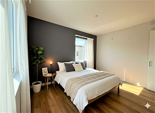 【２階主寝室】※画像は実際の室内写真にCGで再現した参考写真です、サイズ等は実際とは異なり、家具等は販売価格に含まれません。