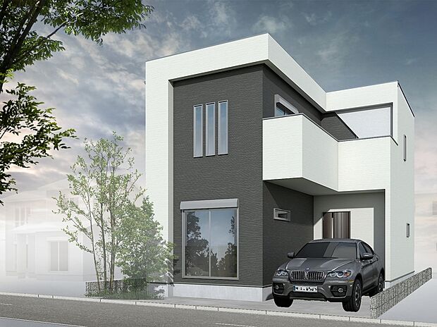 1号地外観イメージパース
ブラック×ホワイトの配色が美しい、洗練された外観デザイン。落ち着きの中に個性が光る、上品でおしゃれな住まいです。