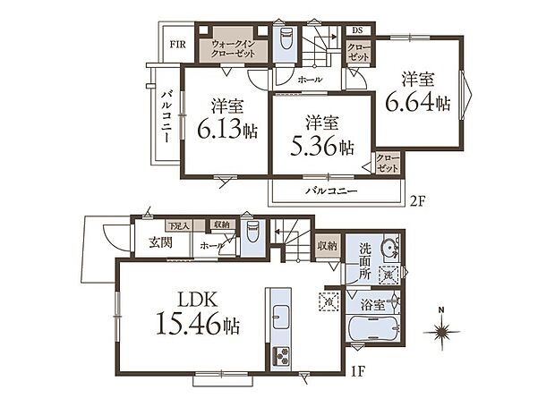 【3LDK】ご家族と顔を合わす機会が増えるリビング階段が採用されています。全居室に収納が備えられていて、すっきりと片付いた住空間を保てそうです。陽当りの良い南側と西側の2面バルコニー付きです。