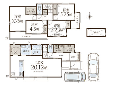 南向きにつき、明るさあふれる住まい。LDKと洗面所が隣接し、家事動線がスムーズです。玄関から階段まで直接アクセスでき、来客時もプライバシーを確保しやすいです。 