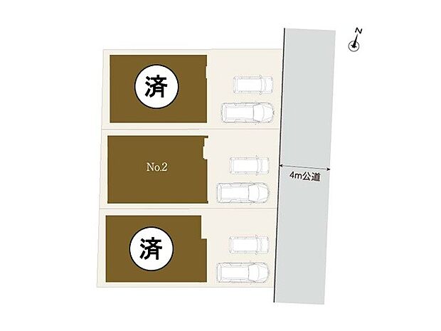 【区画図】自転車やバイクを置くスペースとしても活用できる2台分(車種による)のカースペースは、多趣味なご家族の強い味方。長く住み続ける安心を支えます。