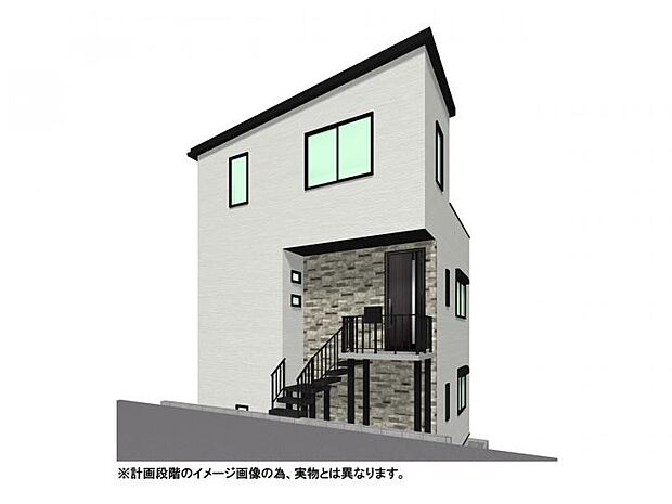 【【外観イメージパース】】自由度の高い1階2階のセパレート玄関を採用した3階建て。全居室が2面採光の明るい設計で、プライバシーを程よく保ちながら家族それぞれが快適に過ごせる工夫が詰まった住まいです。