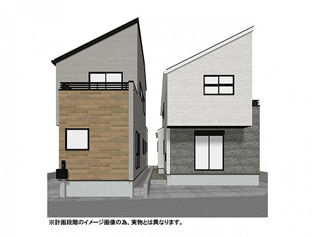【【外観イメージパース/左1号棟】】志木第三小学校・志木中学校が徒歩5分。毎日の通学に安心感をプラスし、買い物は近隣の多彩なスーパーを使い分けられる贅沢。生活利便と安心の教育環境がバランスよく整った好立地。